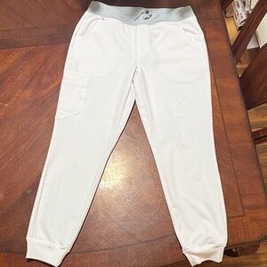 Figs Women's White Joggers with Gray Trim
